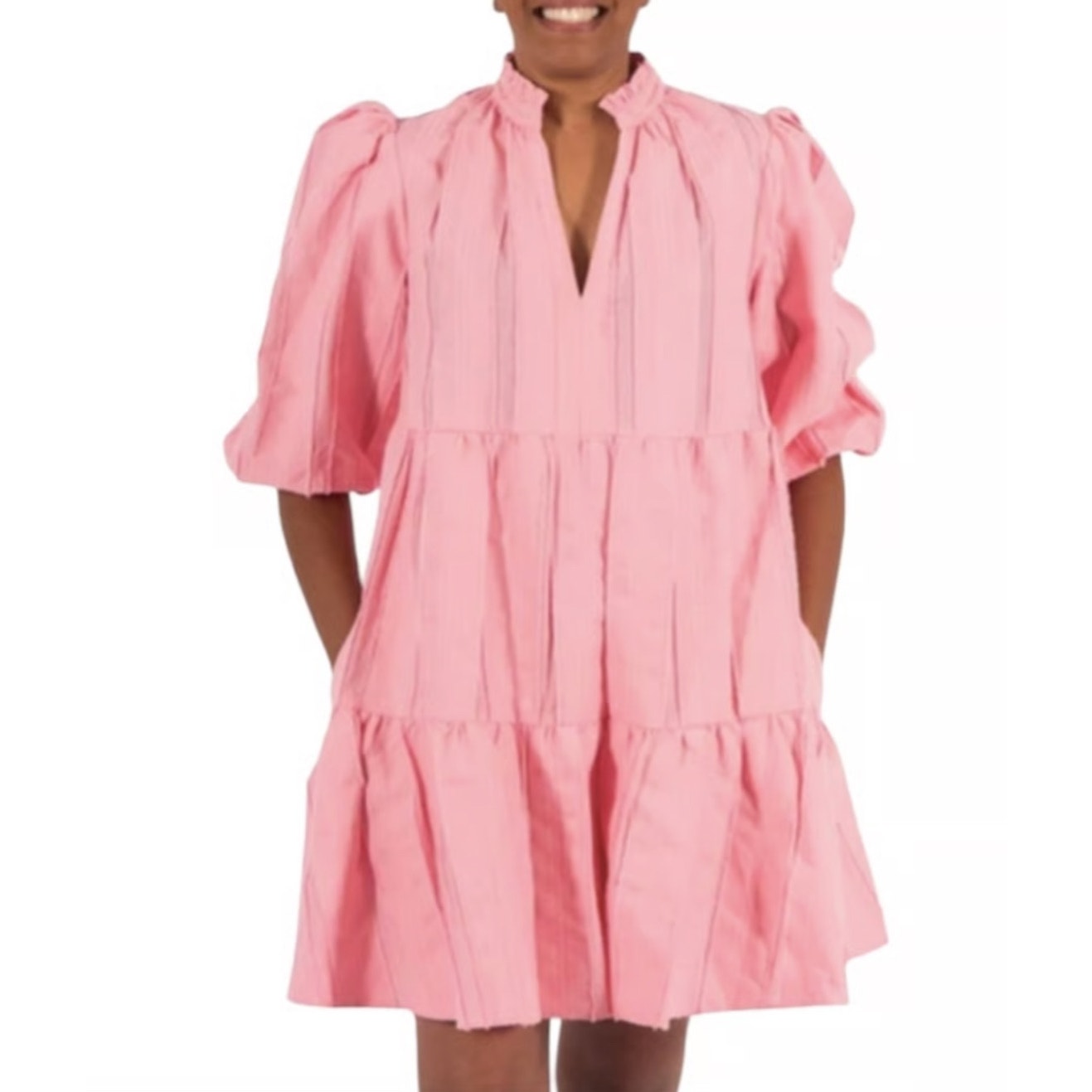 Emily Mccarthy Pink Frankie Dress Bubble Sleeve Preppy Mini Pockets Size Medium